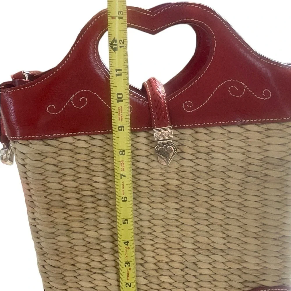 Brighton Straw & Red‎ Leather Top Stitch Bucket Handbag Shoulder Strap Cr… - Picture 11 of 14